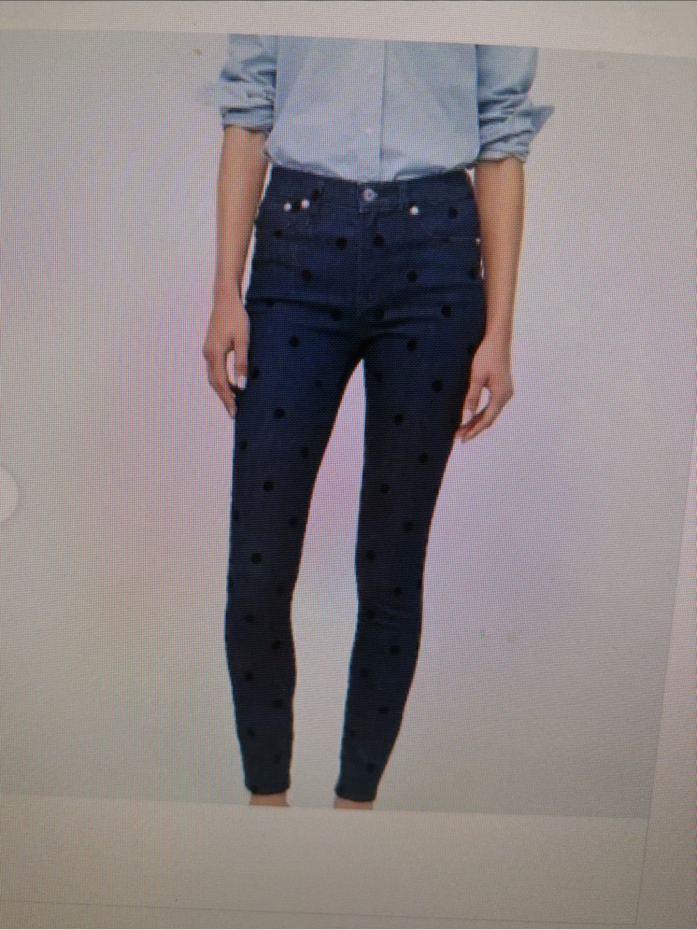 J. Crew Navy Skinny Jeans with Black Polka Dots
